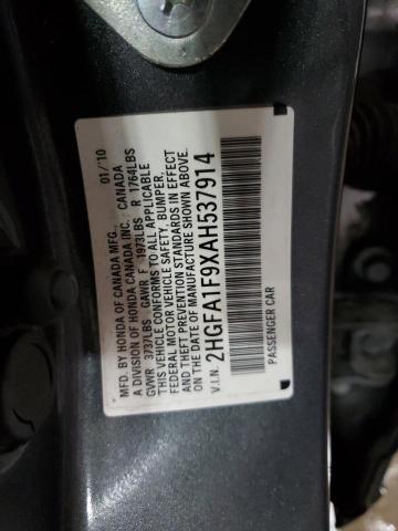 2HGFA1F9XAH537914 - 2010 HONDA CIVIC EXL CHARCOAL photo 12