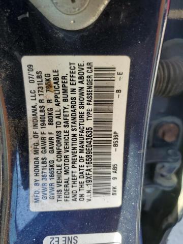 19XFA16589E043635 - 2009 HONDA CIVIC LX BLUE photo 13