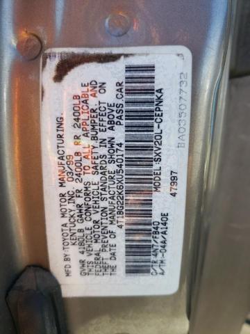 4T1BG22K6XU540174 - 1999 TOYOTA CAMRY CE TAN photo 12