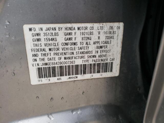 JHMGE88439C007363 - 2009 HONDA FIT SPORT GRAY photo 13