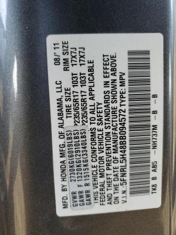 5FNRL5H48BB094572 - 2011 HONDA ODYSSEY EX GRAY photo 13