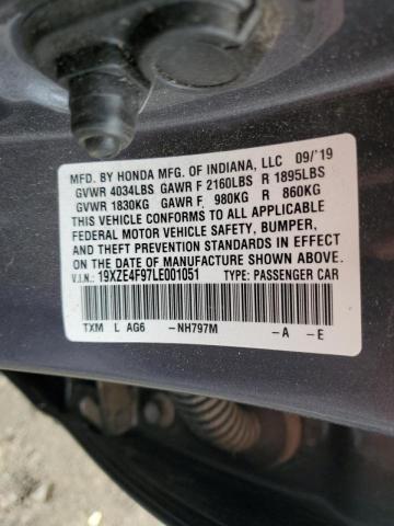 19XZE4F97LE001051 - 2020 HONDA INSIGHT TOURING GRAY photo 12