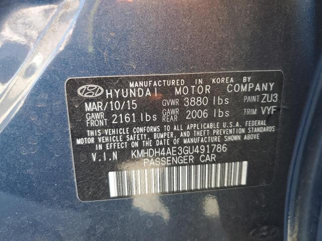 KMHDH4AE3GU491786 - 2016 HYUNDAI ELANTRA SE BLUE photo 12