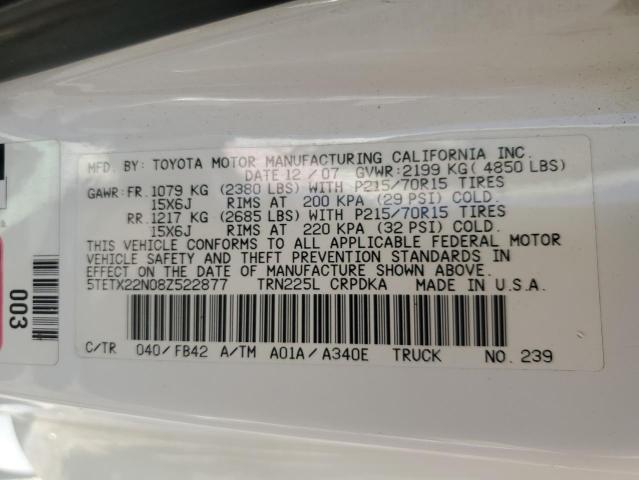 5TETX22N08Z522877 - 2008 TOYOTA TACOMA ACCESS CAB WHITE photo 13