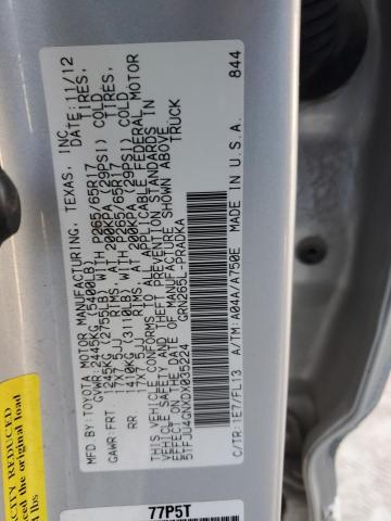 5TFJU4GNXDX035224 - 2013 TOYOTA TACOMA DOUBLE CAB PRERUNNER SILVER photo 12