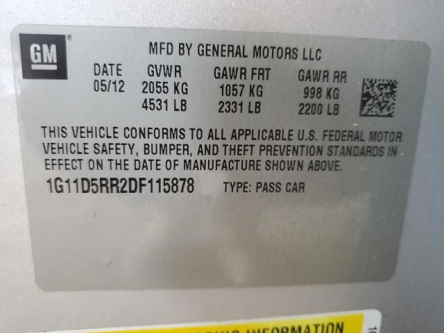 1G11D5RR2DF115878 - 2013 CHEVROLET MALIBU 1LT 银色 照片 12