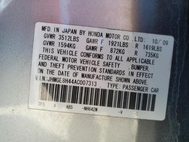 JHMGE8H44AC007313 - 2010 HONDA FIT SPORT SILVER photo 12