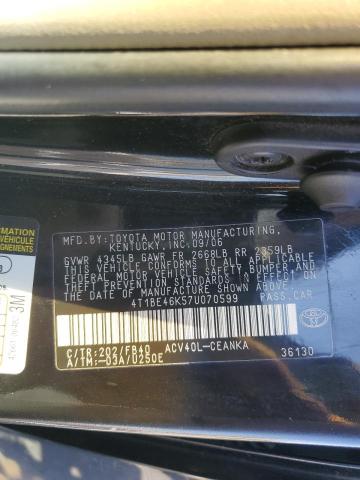 4T1BE46K57U070599 - 2007 TOYOTA CAMRY CE BLACK photo 12