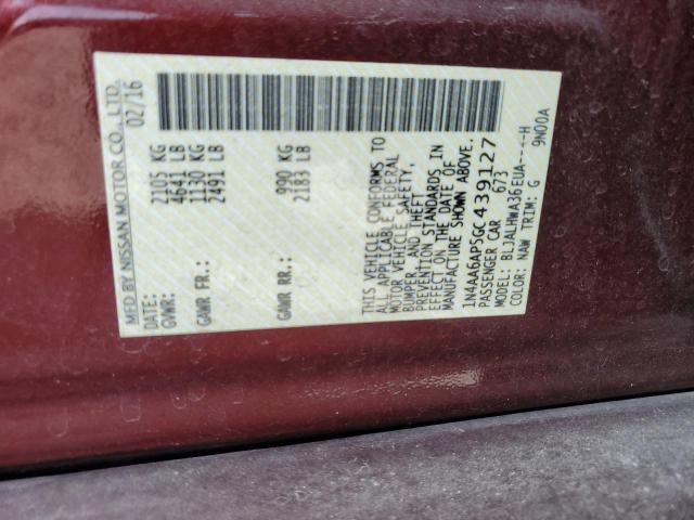 1N4AA6AP5GC439127 - 2016 NISSAN MAXIMA 3.5S MAROON photo 12