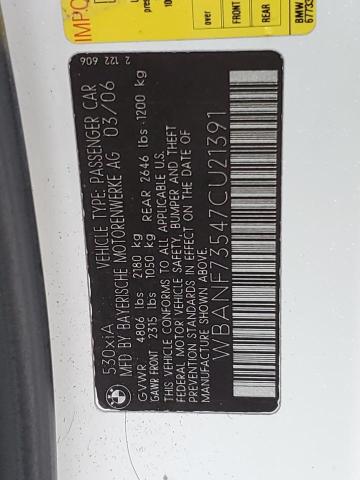 WBANF73547CU21391 - 2007 BMW 530 XI Biały zdjęcie 12