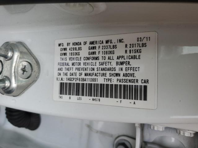 1HGCP2F60BA110691 - 2011 HONDA ACCORD SE WHITE photo 12