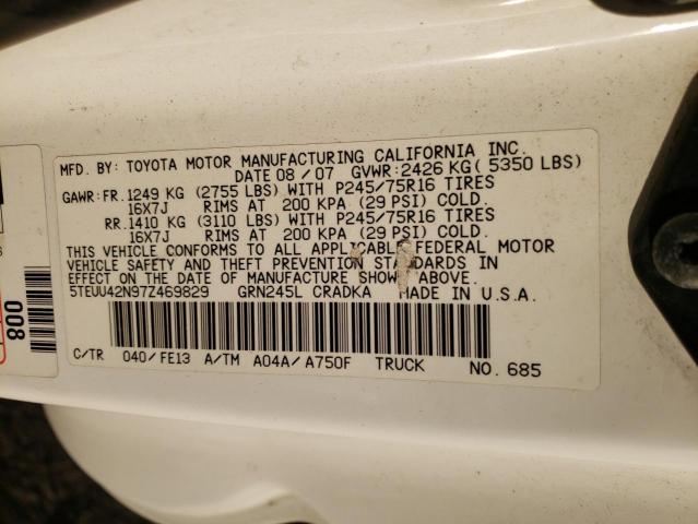 5TEUU42N97Z469829 - 2007 TOYOTA TACOMA ACCESS CAB Ақ фото 12