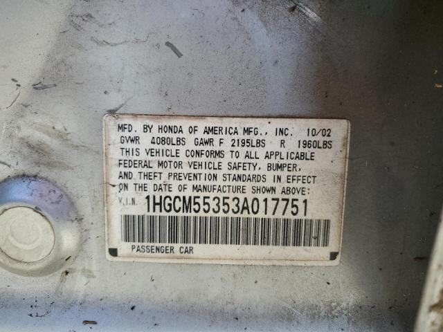 1HGCM55353A017751 - 2003 HONDA ACCORD LX SILVER photo 12