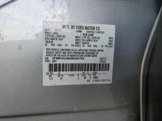 2FMPK4J96NBA93704 - 2022 FORD EDGE SEL SILVER photo 13