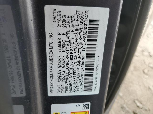 1HGCV1F15KA161561 - 2019 HONDA ACCORD LX GRAY photo 12