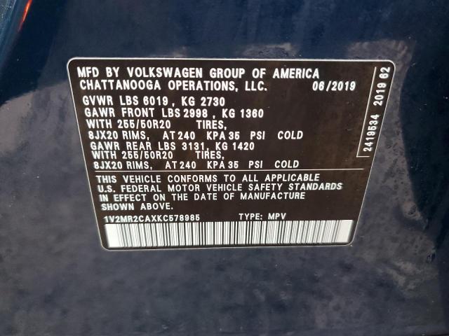 1V2MR2CAXKC578985 - 2019 VOLKSWAGEN ATLAS SEL BLUE photo 12