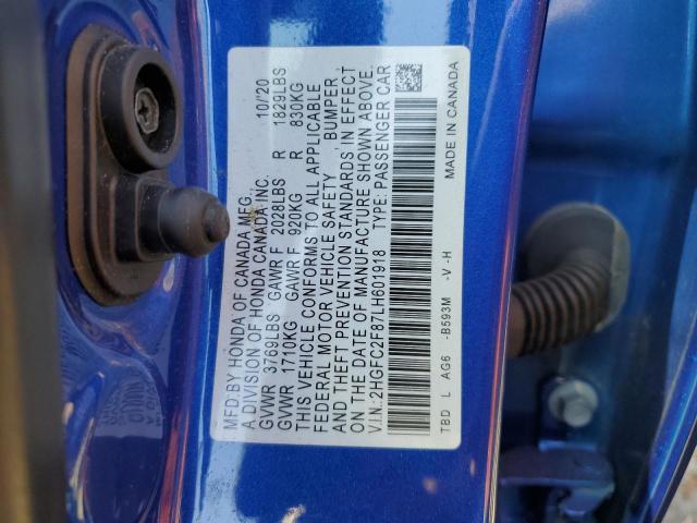 2HGFC2F87LH601918 - 2020 HONDA CIVIC SPORT 蓝色 照片 12
