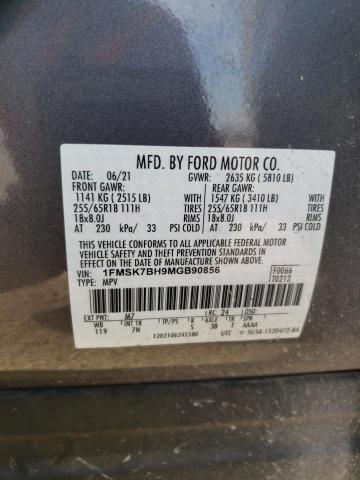 1FMSK7BH9MGB90856 - 2021 FORD EXPLORER GRAY photo 13