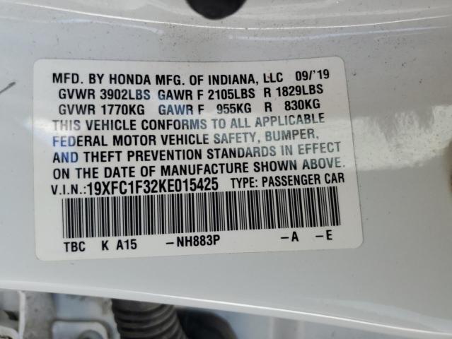 19XFC1F32KE015425 - 2019 HONDA CIVIC EX WHITE photo 13