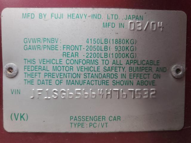 JF1SG65664H767532 - 2004 SUBARU FORESTER 2.5XS Красный фото 12