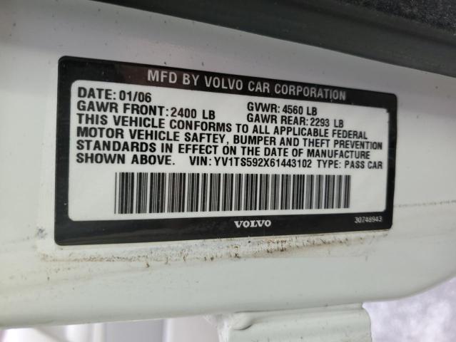 YV1TS592X61443102 - 2006 VOLVO S80 2.5T WHITE photo 12