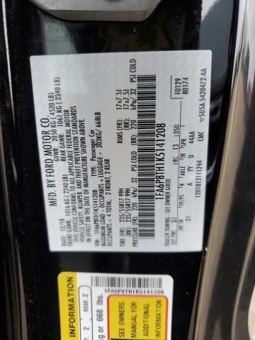 1FA6P8TH1K5141208 - 2019 FORD MUSTANG BLACK photo 12