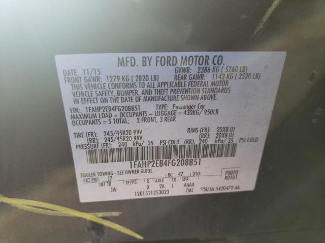 1FAHP2E84FG208851 - 2015 FORD TAURUS SEL GRAY photo 12