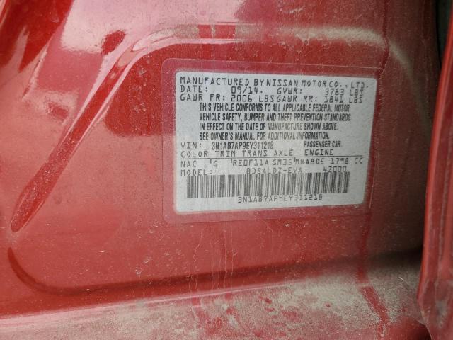 3N1AB7AP9EY311218 - 2014 NISSAN SENTRA S RED photo 12