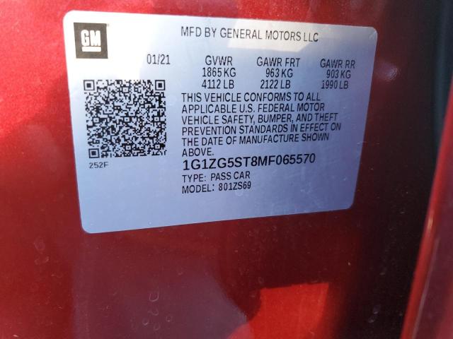 1G1ZG5ST8MF065570 - 2021 CHEVROLET MALIBU RS RED photo 12