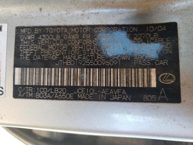 JTHBD192550096091 - 2005 LEXUS IS 300 SILVER photo 12