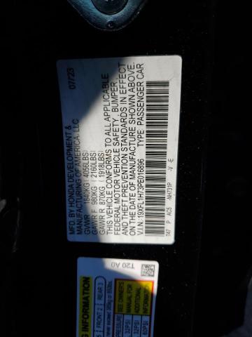 19XFL1H73PE016896 - 2023 HONDA CIVIC EXL შავი ფოტო 12