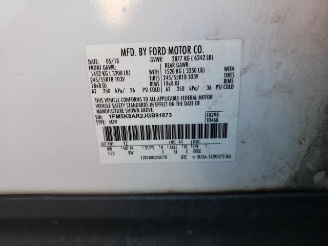 1FM5K8AR2JGB91873 - 2018 FORD EXPLORER POLICE INTERCEPTOR 白色 照片 13