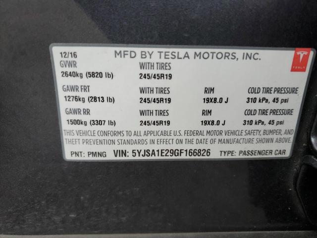 5YJSA1E29GF166826 - 2016 TESLA MODEL S ნაცრისფერი ფოტო 13