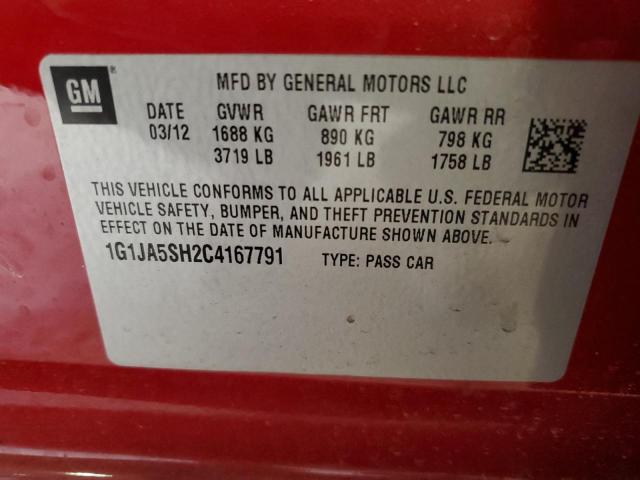 1G1JA5SH2C4167791 - 2012 CHEVROLET SONIC LS RED photo 12