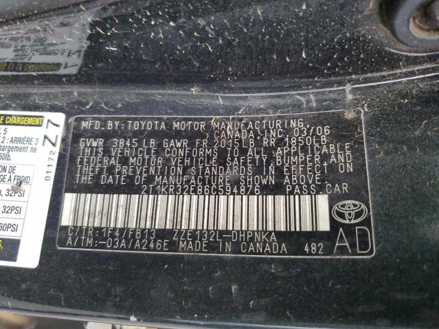 2T1KR32E86C594876 - 2006 TOYOTA COROLLA MA XR BLACK photo 12