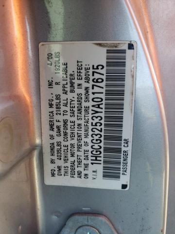 1HGCG3253YA017675 - 2000 HONDA ACCORD EX SILVER photo 12