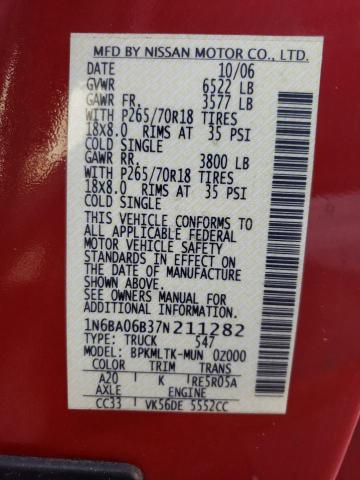 1N6BA06B37N211282 - 2007 NISSAN TITAN XE RED photo 12