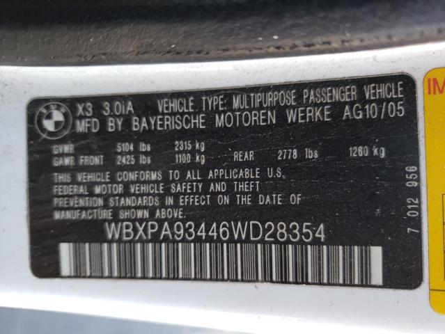 WBXPA93446WD28354 - 2006 BMW X3 3.0I WHITE photo 13