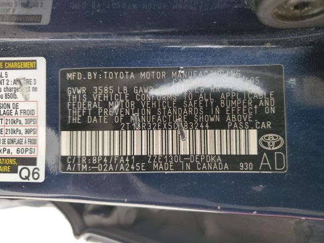 2T1BR32EX5C483244 - 2005 TOYOTA COROLLA CE BLUE photo 12