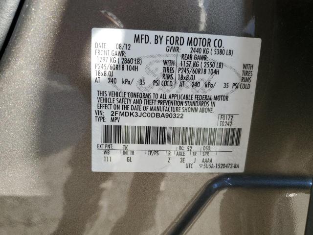 2FMDK3JC0DBA90322 - 2013 FORD EDGE SEL GRAY photo 13