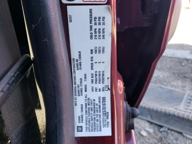 1GTDT13E578197099 - 2007 GMC CANYON MAROON photo 12