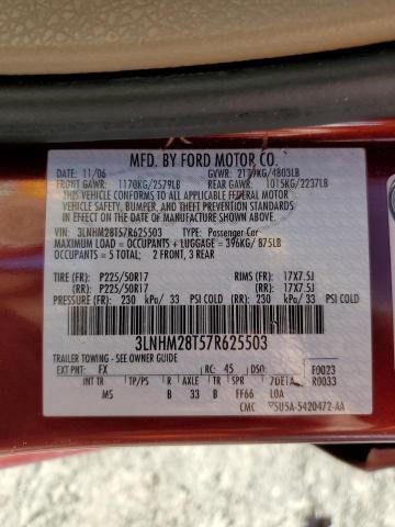 3LNHM28T57R625503 - 2007 LINCOLN MKZ MAROON photo 12