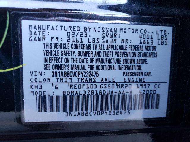 3N1AB8CV0PY232475 - 2023 NISSAN SENTRA SV BLACK photo 12