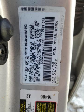 1NXBU40E69Z045736 - 2009 TOYOTA CARROLLA BASE SILVER photo 12