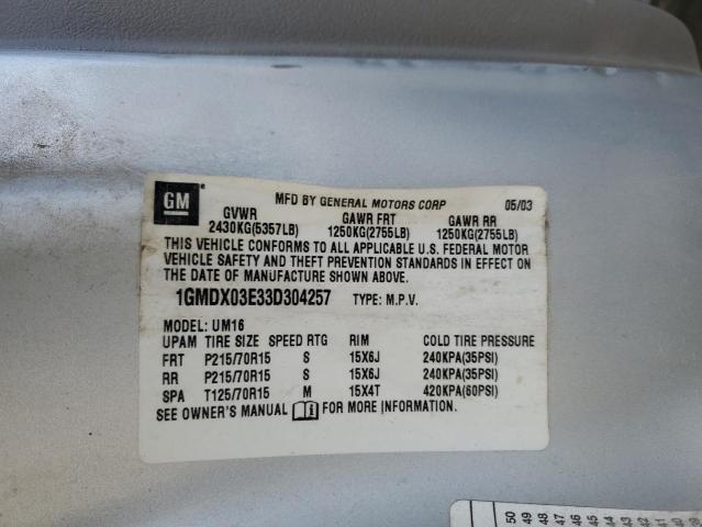 1GMDX03E33D304257 - 2003 PONTIAC MONTANA SILVER photo 13