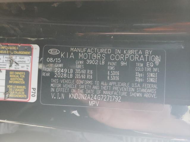 KNDJN2A24G7271792 - 2016 KIA SOUL BLACK photo 14