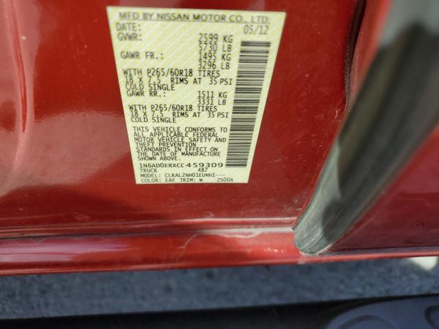 1N6AD0ERXCC459309 - 2012 NISSAN FRONTIER S RED photo 12