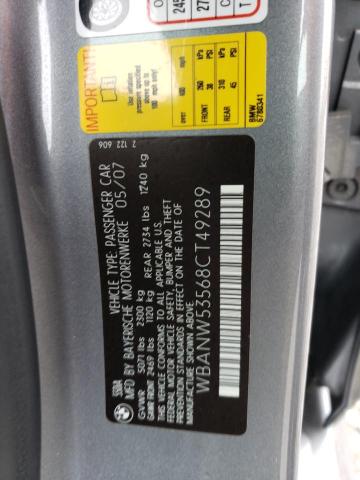 WBANW53568CT49289 - 2008 BMW 550 I GRAY photo 12