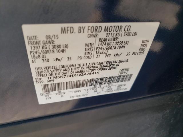 1FM5K7BHXGGA76415 - 2016 FORD EXPLORER BLUE photo 13