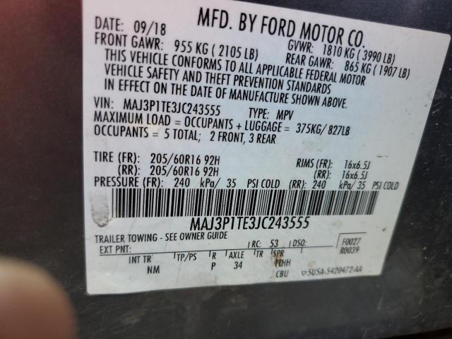 MAJ3P1TE3JC243555 - 2018 FORD ECOSPORT SE 灰色 照片 13